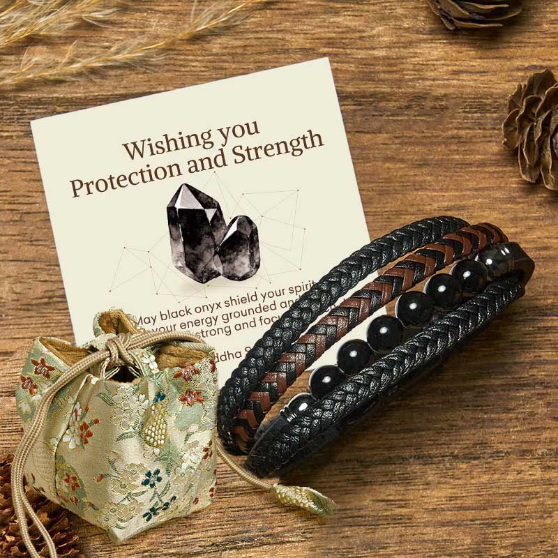 Buddha Stones Wishing You Protection and Strength Black Onyx Bracelet Includes Gift Message Card