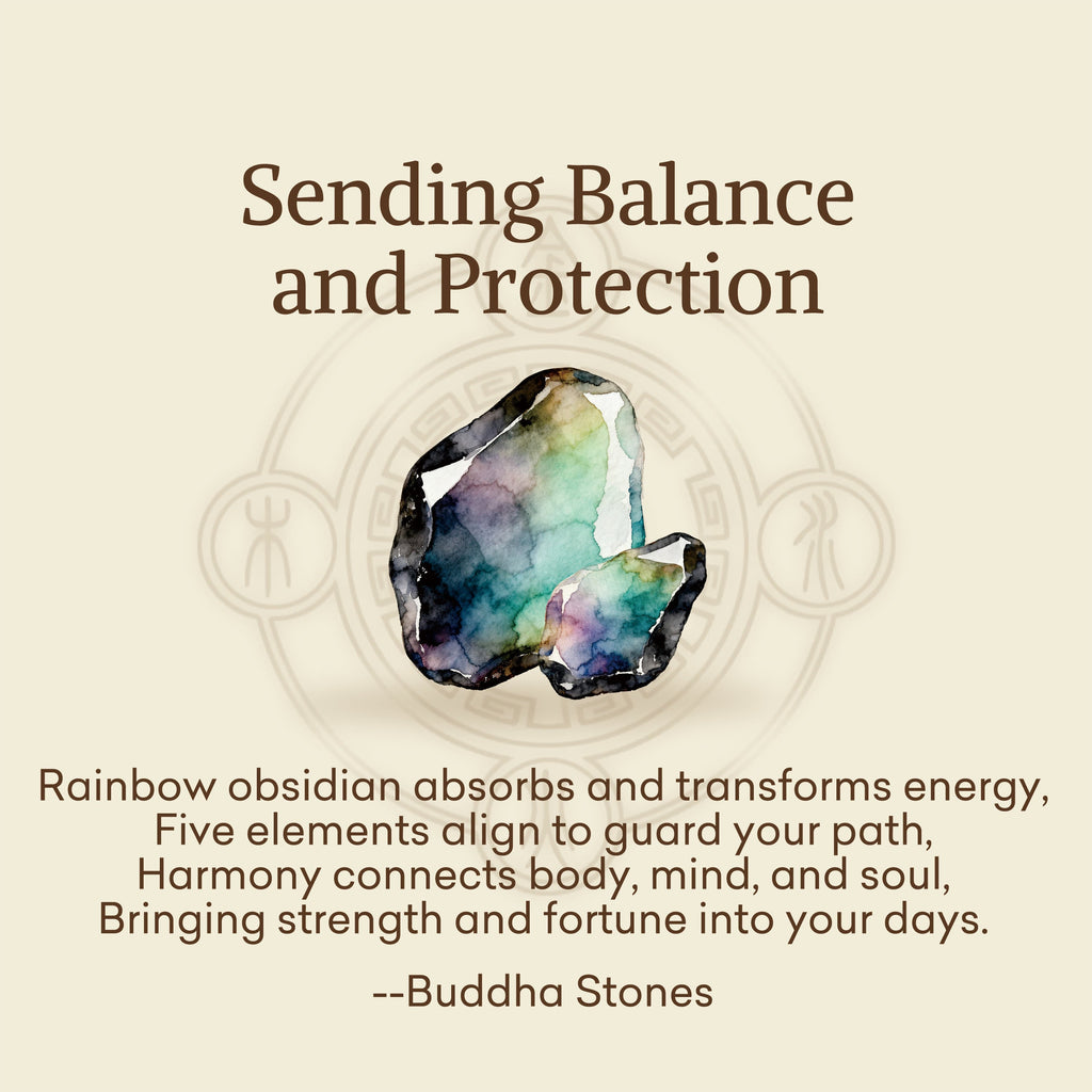 Buddha Stones Sending Balance and Protection Rainbow Obsidian Bracelet Includes Gift Message Card