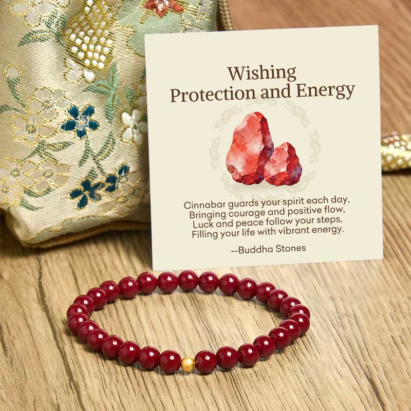 Buddha Stones Wishing Protection and Energy Cinnabar Bracelet Includes Gift Message Card