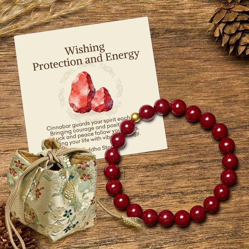 Buddha Stones Wishing Protection and Energy Cinnabar Bracelet Includes Gift Message Card