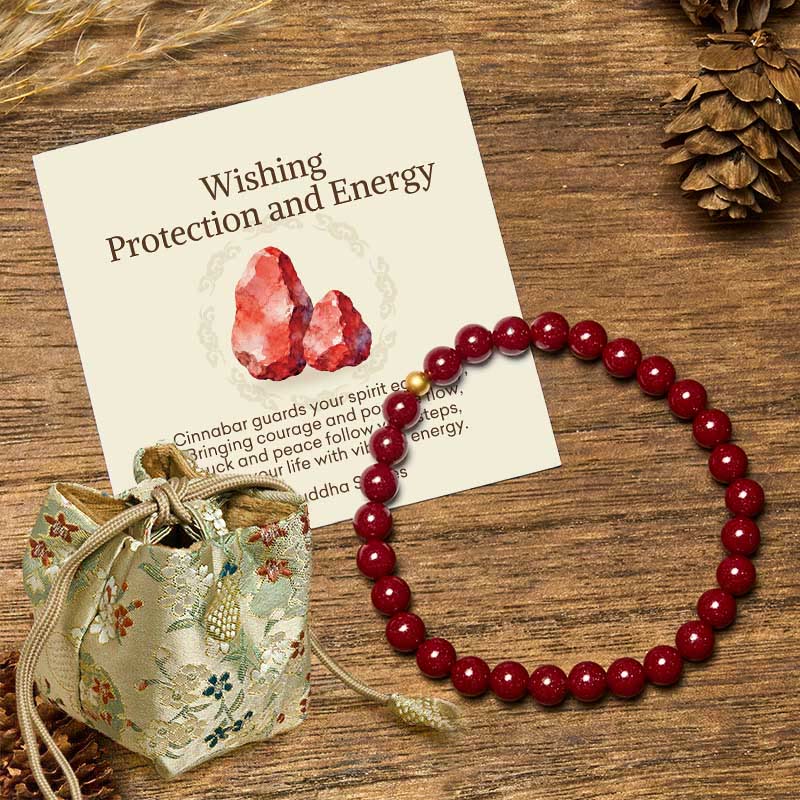 Buddha Stones Wishing Protection and Energy Cinnabar Bracelet Includes Gift Message Card