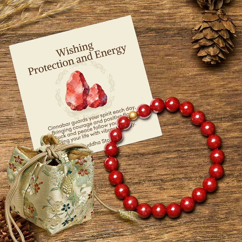 Buddha Stones Wishing Protection and Energy Cinnabar Bracelet Includes Gift Message Card