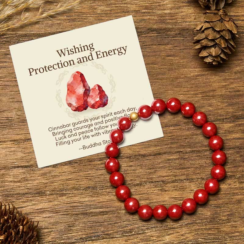 Buddha Stones Wishing Protection and Energy Cinnabar Bracelet Includes Gift Message Card
