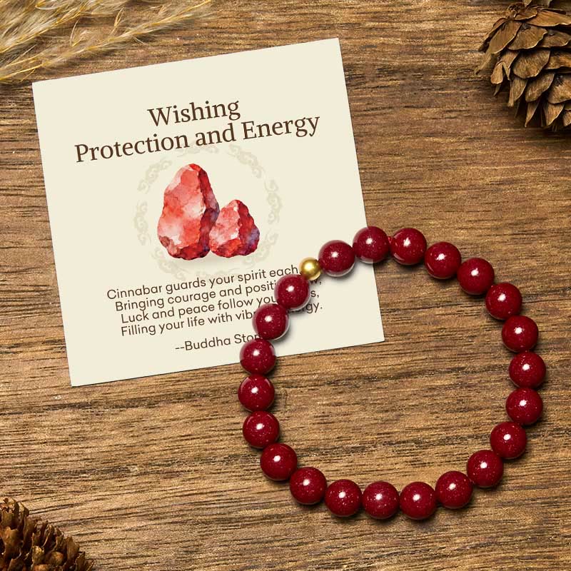 Buddha Stones Wishing Protection and Energy Cinnabar Bracelet Includes Gift Message Card