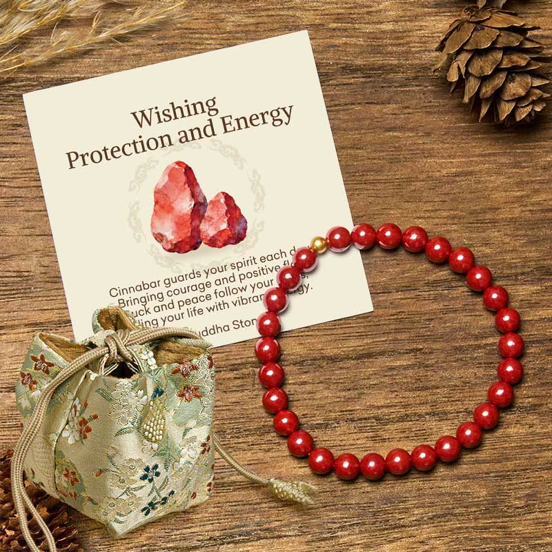 Buddha Stones Wishing Protection and Energy Cinnabar Bracelet Includes Gift Message Card