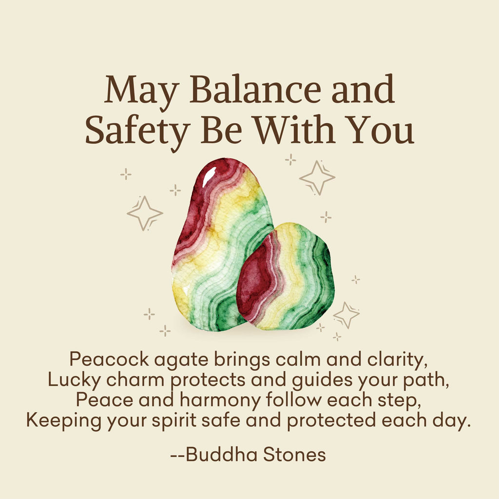 Buddha Stones May Balance and Safety Be With YouPeacock Agate Bracelet Includes Gift Message Card