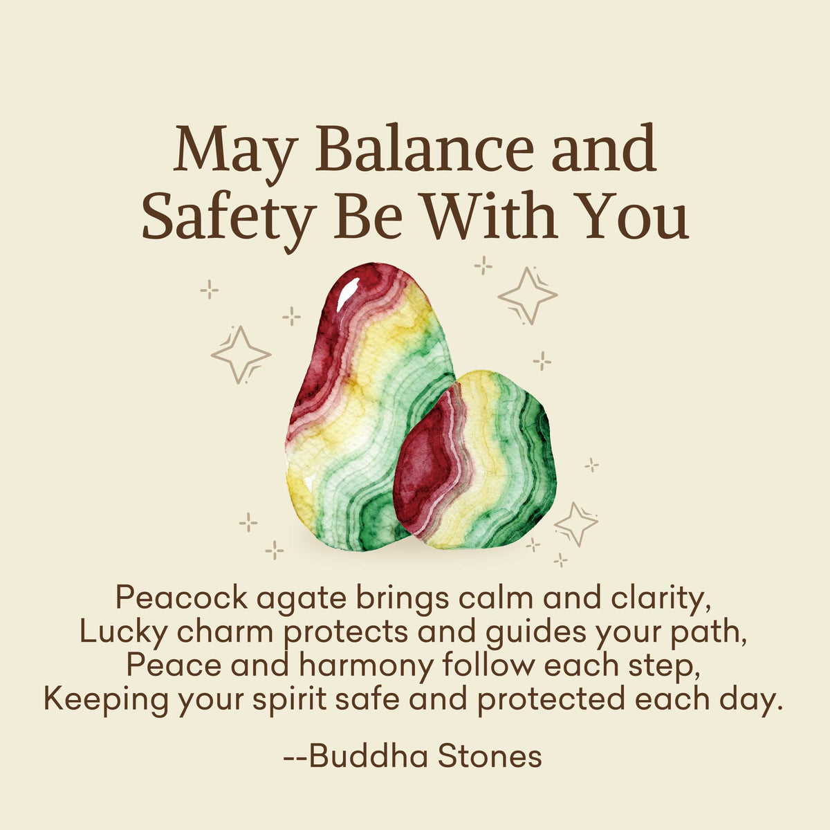 Buddha Stones May Balance and Safety Be With YouPeacock Agate Bracelet Includes Gift Message Card
