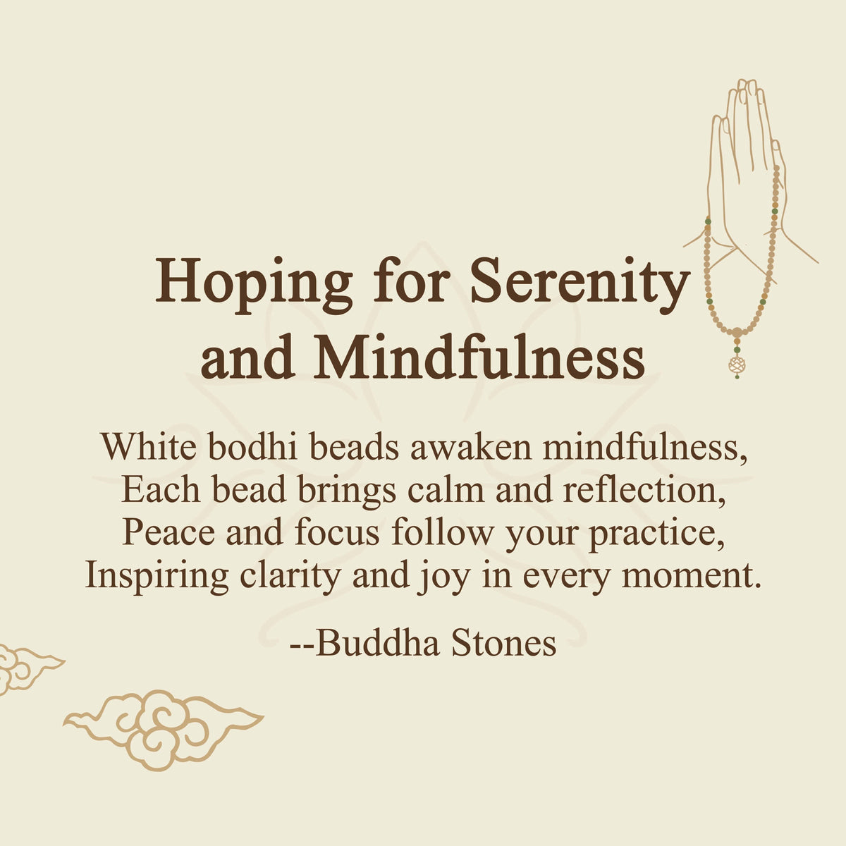 Buddha Stones Hoping for Serenity and Mindfulness Bodhi Lotus Mala Includes Gift Message Card