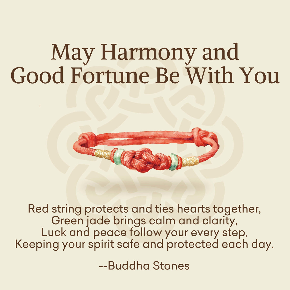 Buddha Stones May Harmony and Good Fortune Be With You Bracelet Includes Gift Message Card