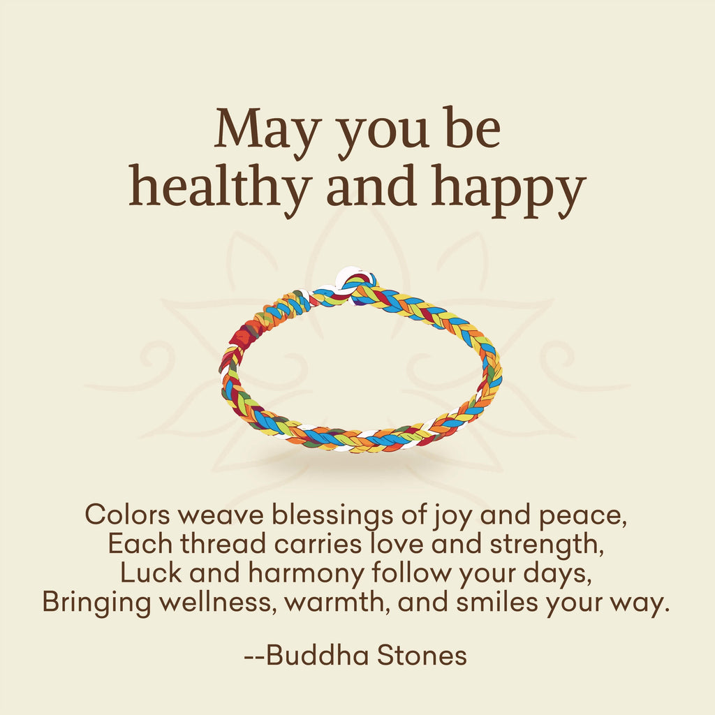 Buddha Stones May you be healthy and happy Lucky Multicolored Bracelet Includes Gift Message Card