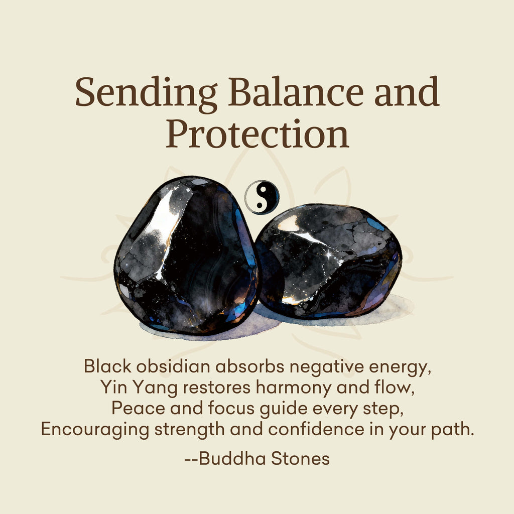 Buddha Stones Sending Balance and Protection Obsidian Yin Yang Necklace Includes Gift Message Card
