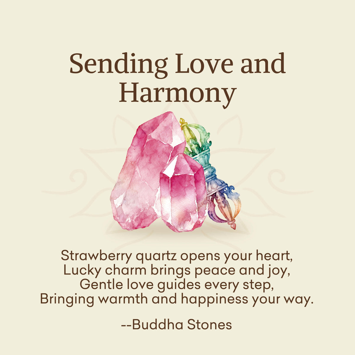 Buddha Stones Sending Love and HarmonyStrawberry Quartz Bracelet Includes Gift Message Card
