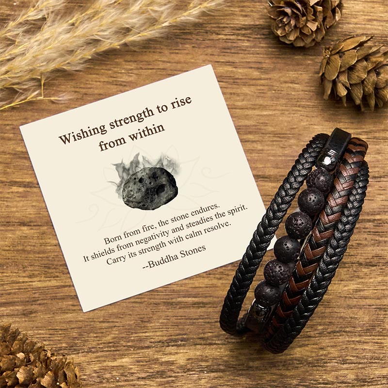 Buddha Stones Wishing Strength to Rise from Within Lava Rock Bracelet Includes Gift Message Card