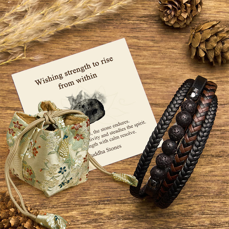 Buddha Stones Wishing Strength to Rise from Within Lava Rock Bracelet Includes Gift Message Card
