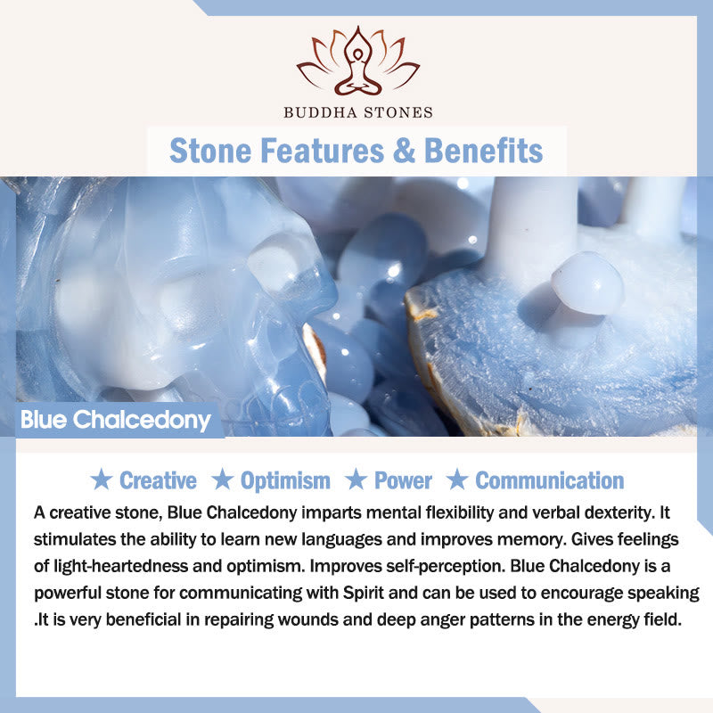Buddha Stones Wishing You Healing and Grace Blue Chalcedony Bracelet Includes Gift Message Card
