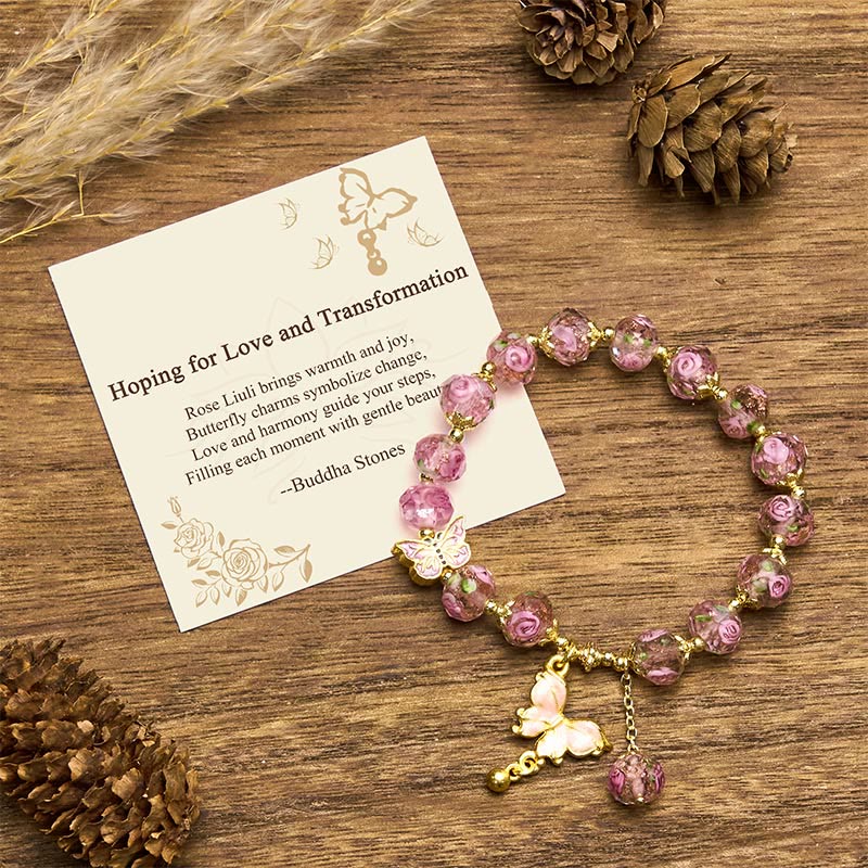 Buddha Stones Hoping for Love and Transformation Butterfly Bracelet Includes Gift Message Card