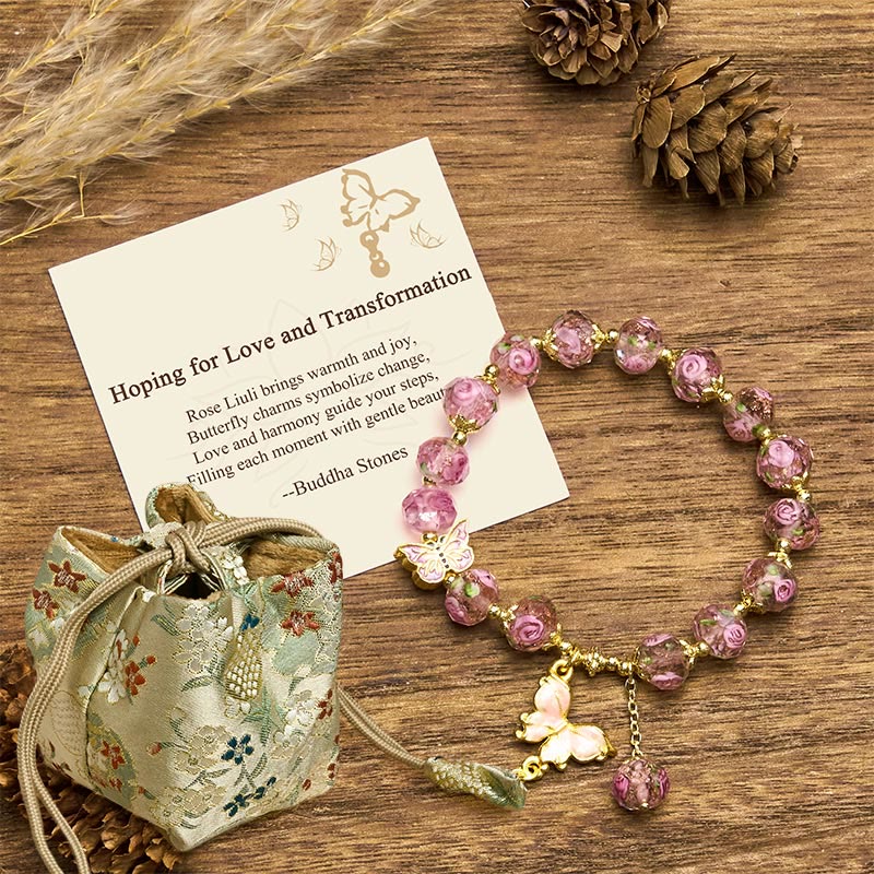 Buddha Stones Hoping for Love and Transformation Butterfly Bracelet Includes Gift Message Card
