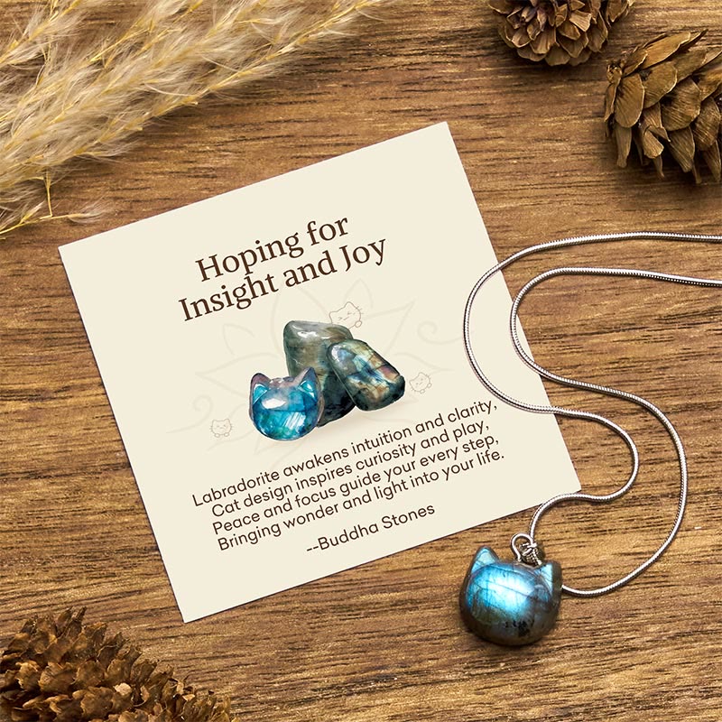 Buddha Stones Hoping for Insight and Joy Cat Labradorite Necklace Includes Gift Message Card