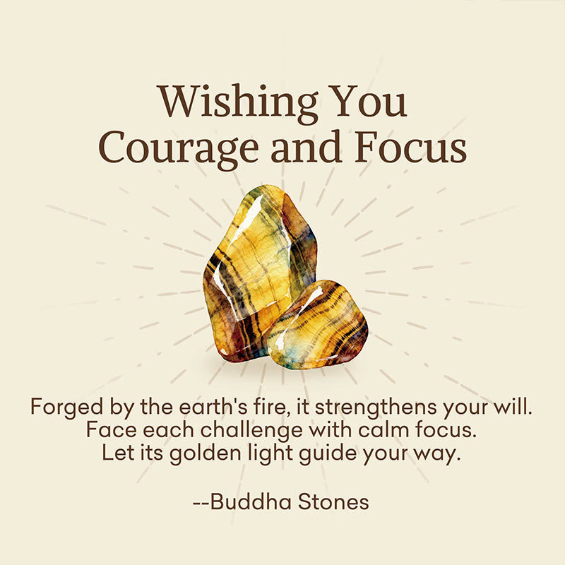 Buddha Stones Wishing You Courage and Focus Tiger Eye Leather Bracelet Includes Gift Message Card