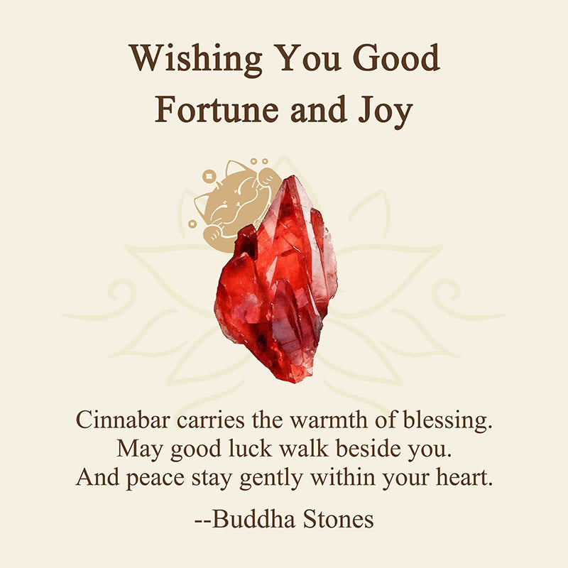 Buddha Stones Wishing You Good Fortune and Joy Cat Cinnabar Bracelet Includes Gift Message Card