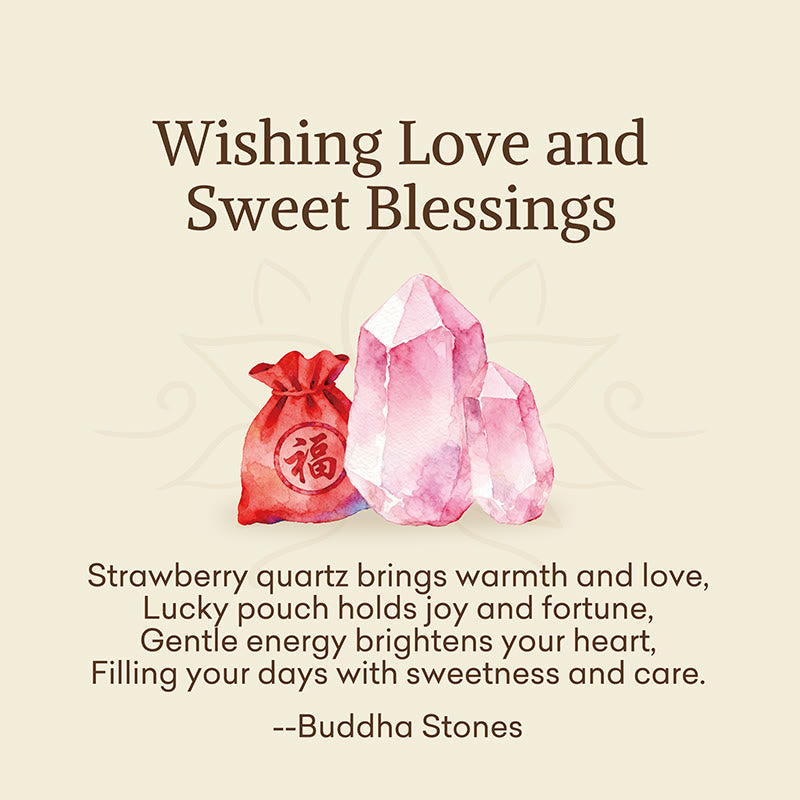 Buddha Stones Wishing Love and Sweet BlessingsStrawberry Quartz Bracelet Includes Gift Message Card