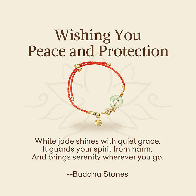 Buddha Stones Wishing You Peace and Protection Jade Red Rope Bracelet Includes Gift Message Card