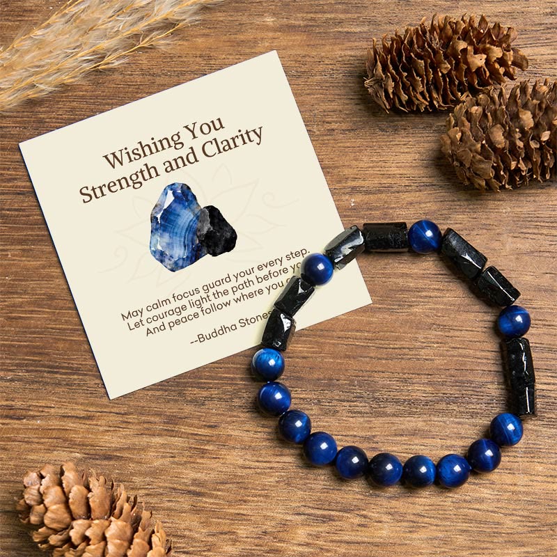 Buddha Stones Wishing You Strength and Clarity Blue Tiger Eye Bracelet Includes Gift Message Card