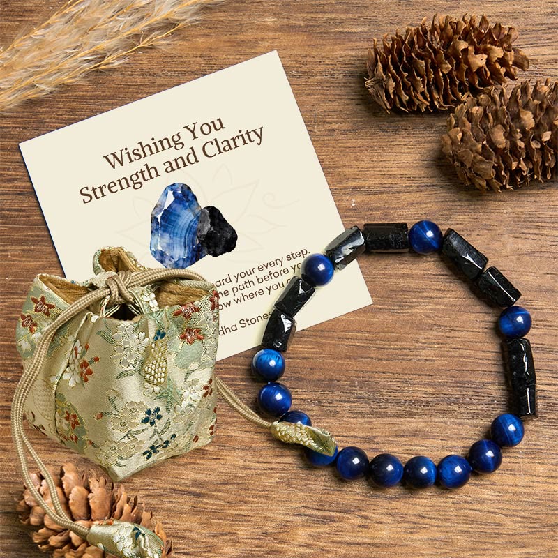 Buddha Stones Wishing You Strength and Clarity Blue Tiger Eye Bracelet Includes Gift Message Card