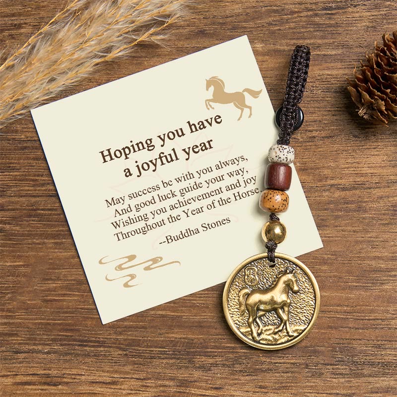 Buddha Stones Hoping You Have a Joyful Year Year of the Horse Keychain Includes Gift Message Card