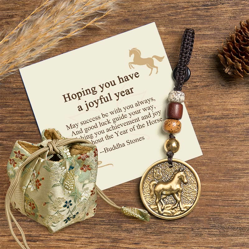 Buddha Stones Hoping You Have a Joyful Year Year of the Horse Keychain Includes Gift Message Card