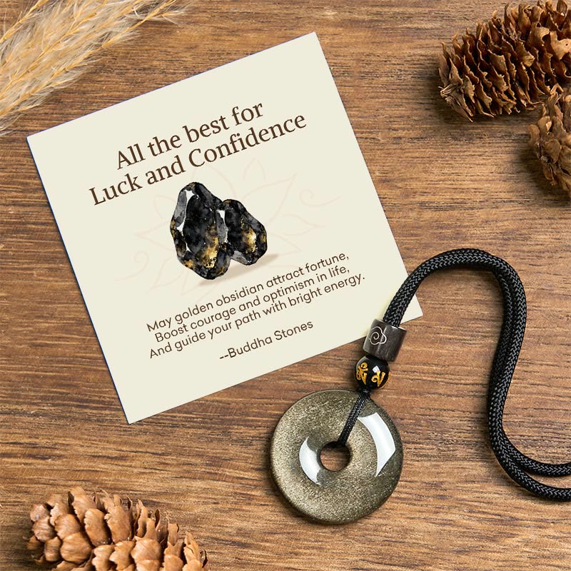 Buddha Stones All the best for Luck and Confidence Obsidian Necklace Includes Gift Message Card