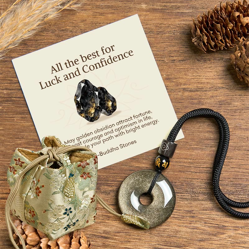 Buddha Stones All the best for Luck and Confidence Obsidian Necklace Includes Gift Message Card