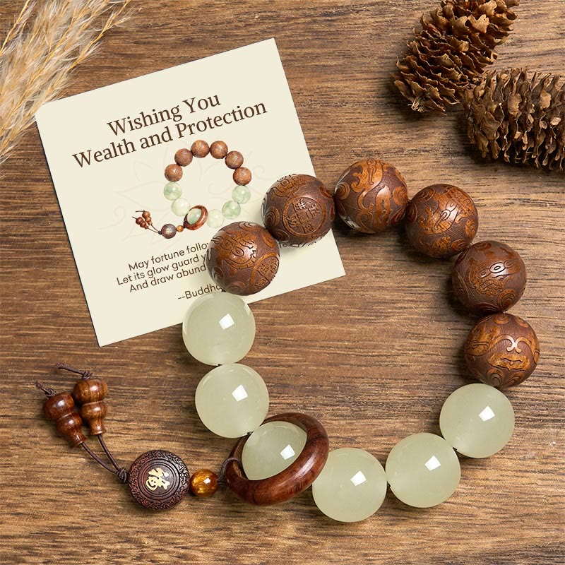 Buddha Stones Wishing You Wealth and Protection Sappan Wood Bracelet Includes Gift Message Card