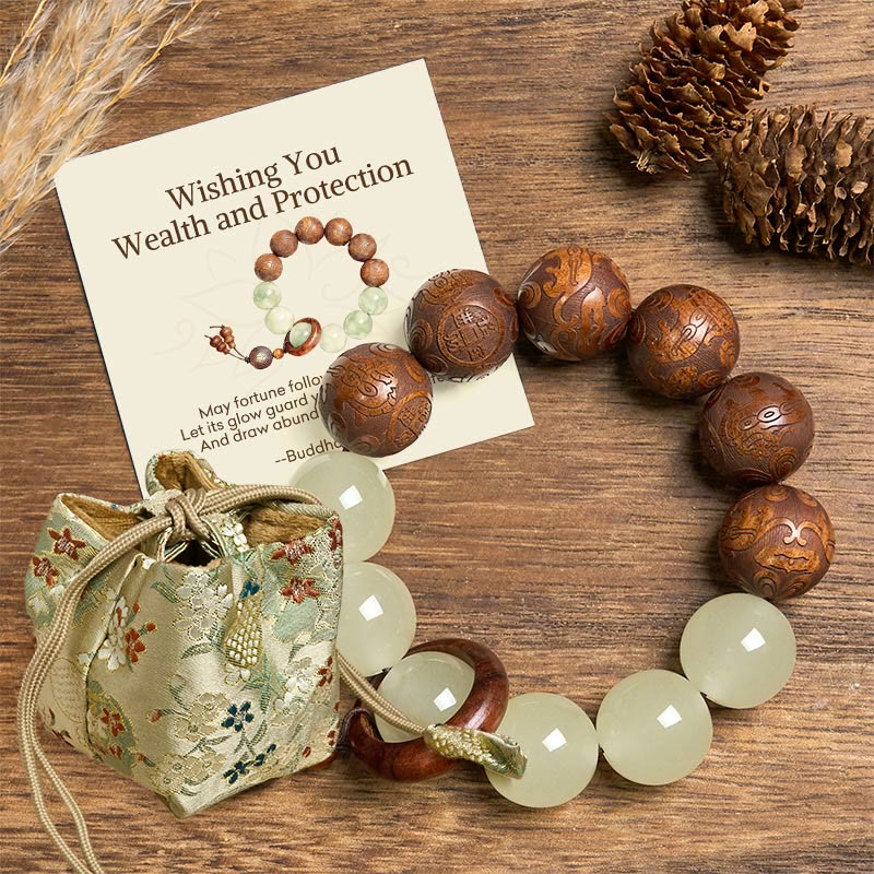 Buddha Stones Wishing You Wealth and Protection Sappan Wood Bracelet Includes Gift Message Card
