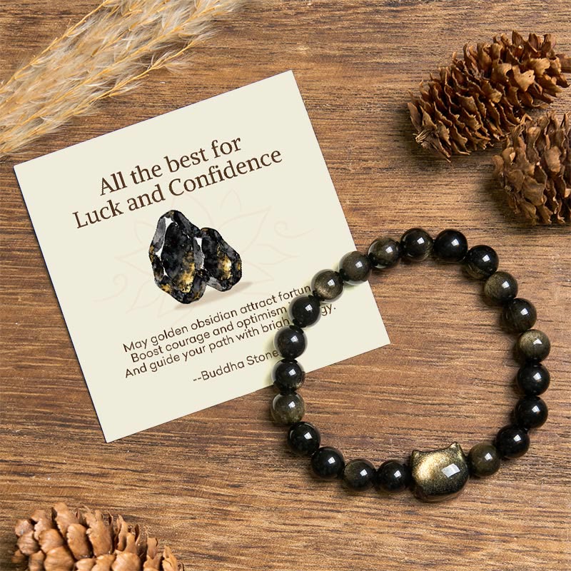 Buddha Stones All the best for Luck and Confidence Lovely Cat Bracelet Includes Gift Message Card
