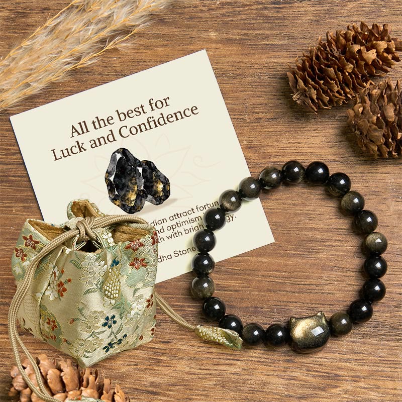Buddha Stones All the best for Luck and Confidence Lovely Cat Bracelet Includes Gift Message Card