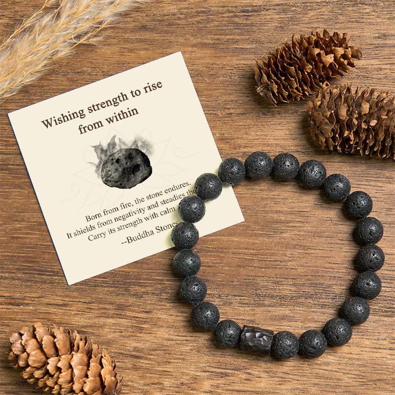 Buddha Stones Wishing Strength to Rise from Within Lava Rock Bracelet Includes Gift Message Card