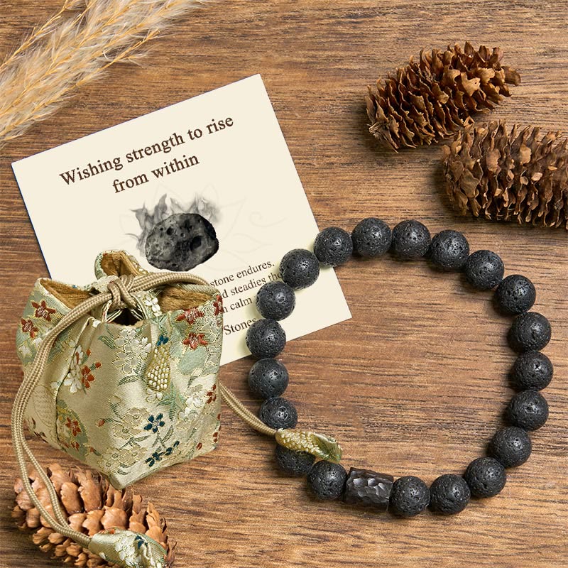 Buddha Stones Wishing Strength to Rise from Within Lava Rock Bracelet Includes Gift Message Card