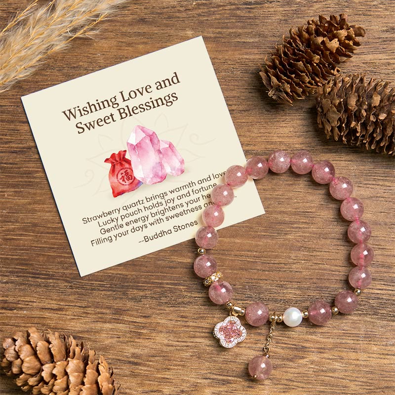 Buddha Stones Wishing Love and Sweet Blessings Quartz Bracelet Includes Gift Message Card