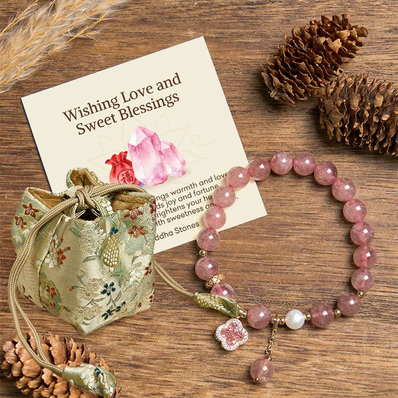 Buddha Stones Wishing Love and Sweet Blessings Quartz Bracelet Includes Gift Message Card