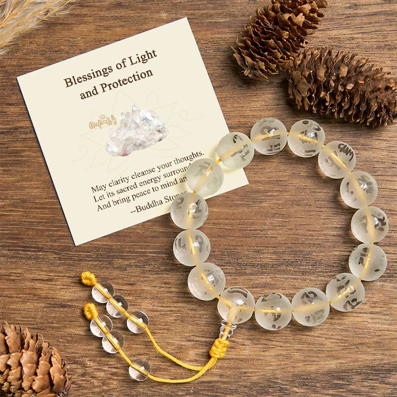 Buddha Stones Blessings of Light and Protection White Crystal Bracelet Includes Gift Message Card