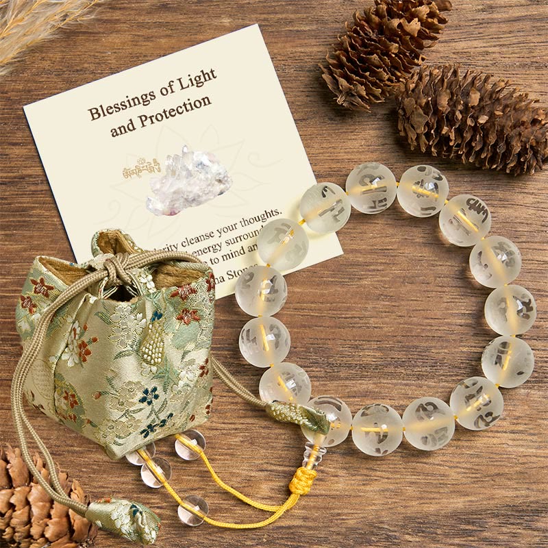 Buddha Stones Blessings of Light and Protection White Crystal Bracelet Includes Gift Message Card