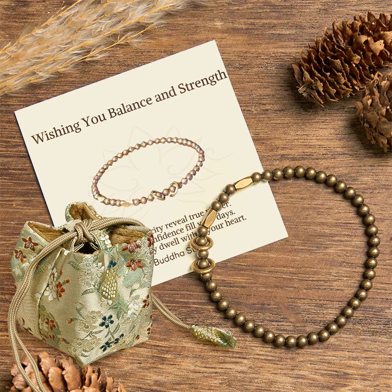 Buddha Stones Wishing You Balance and Strength Brass Bracelet Includes Gift Message Card