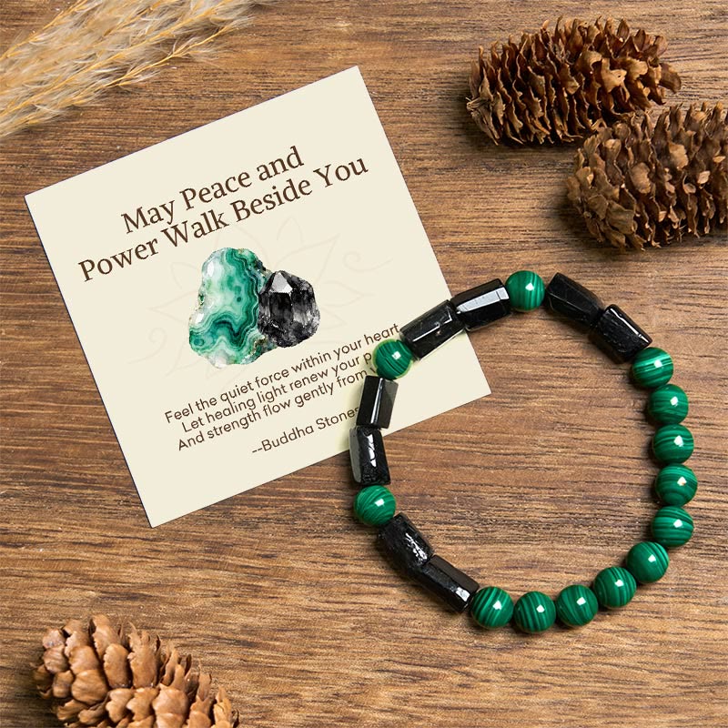 Buddha Stones May Peace and Power Walk Beside You Malachite Bracelet Includes Gift Message Card