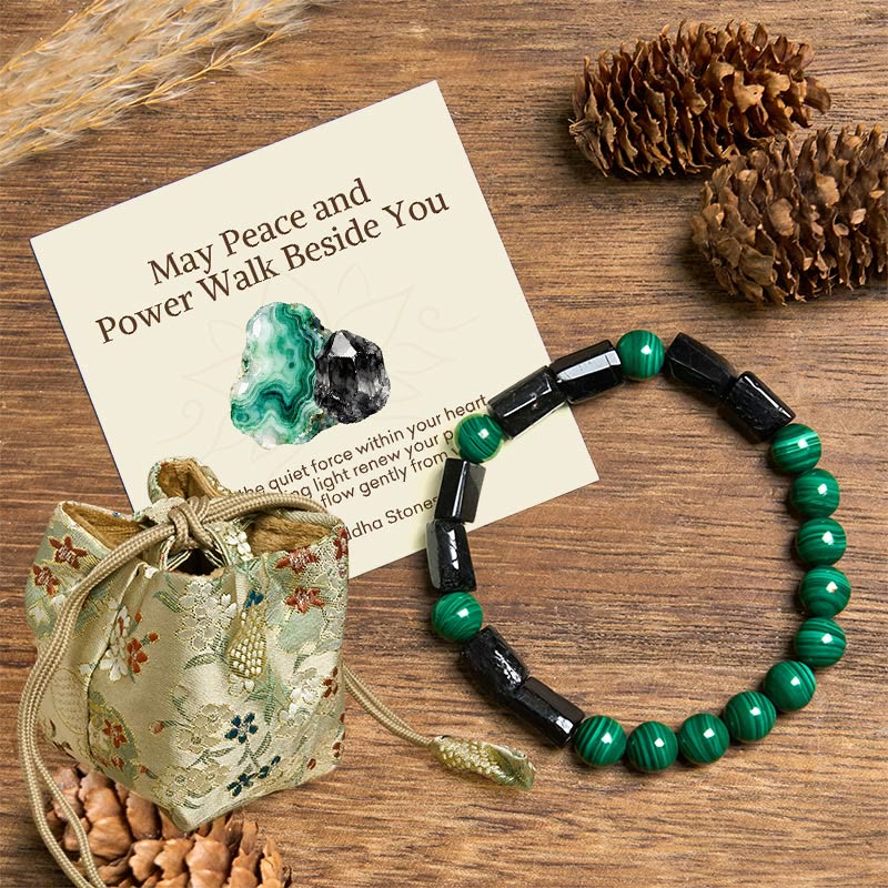Buddha Stones May Peace and Power Walk Beside You Malachite Bracelet Includes Gift Message Card