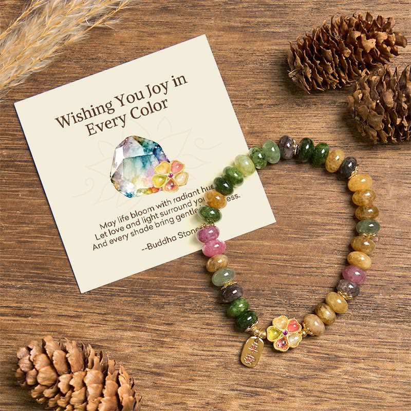 Buddha Stones Wishing You Joy in Every Color Tourmaline Jade Bracelet Includes Gift Message Card