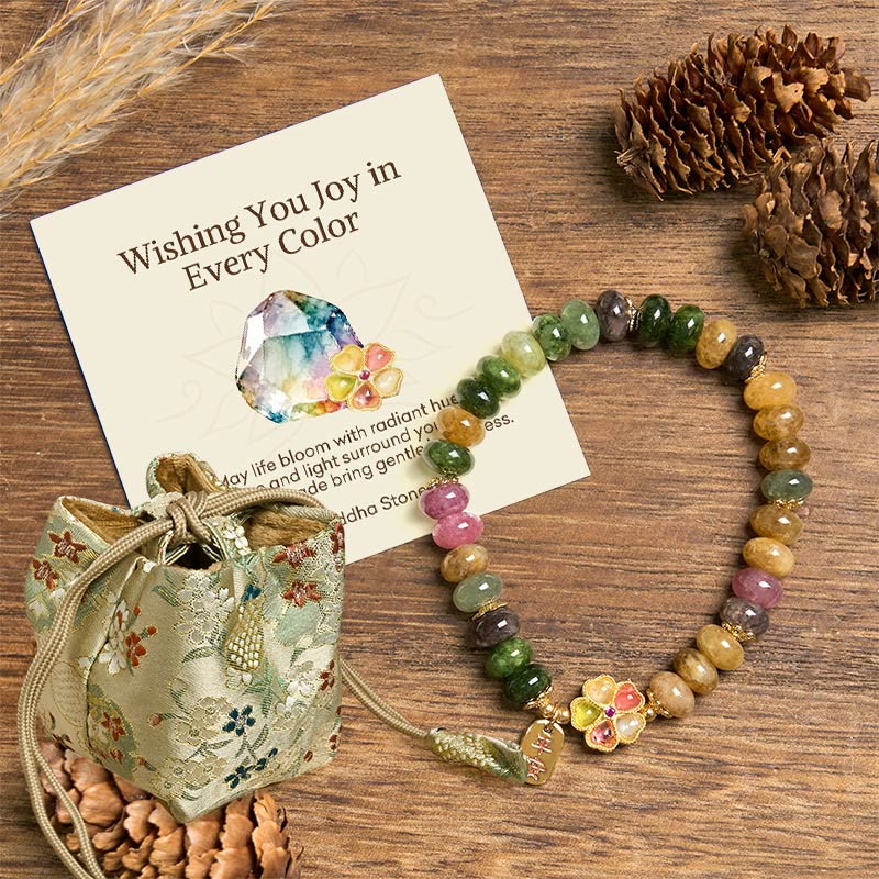 Buddha Stones Wishing You Joy in Every Color Tourmaline Jade Bracelet Includes Gift Message Card