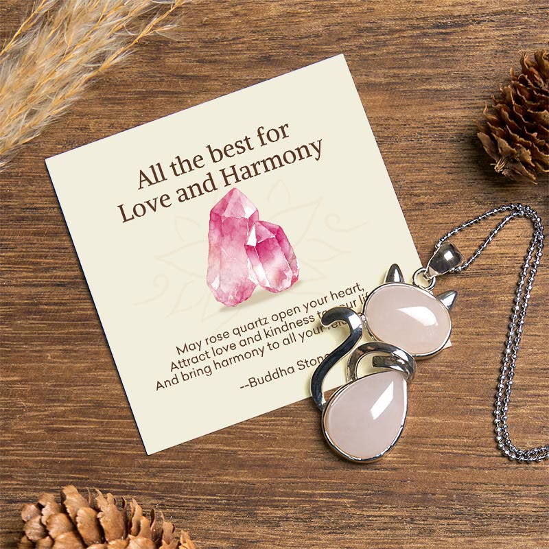 Buddha Stones Wishing You Love and Kindness Cat Rose Quartz Necklace Includes Gift Message Card