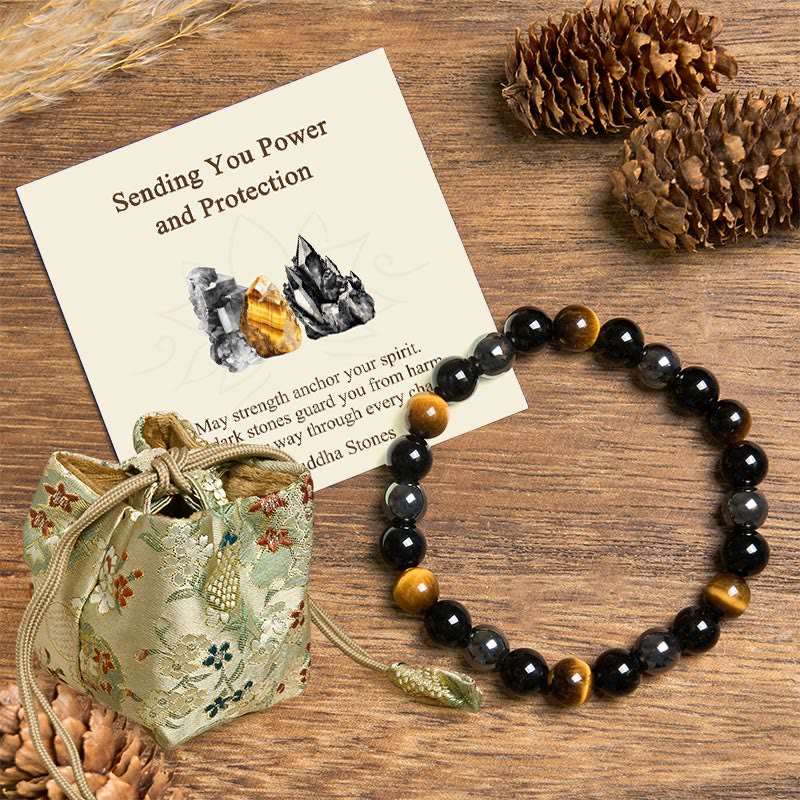Buddha Stones Sending You Power and Protection Tiger's Eye Bracelet Includes Gift Message Card