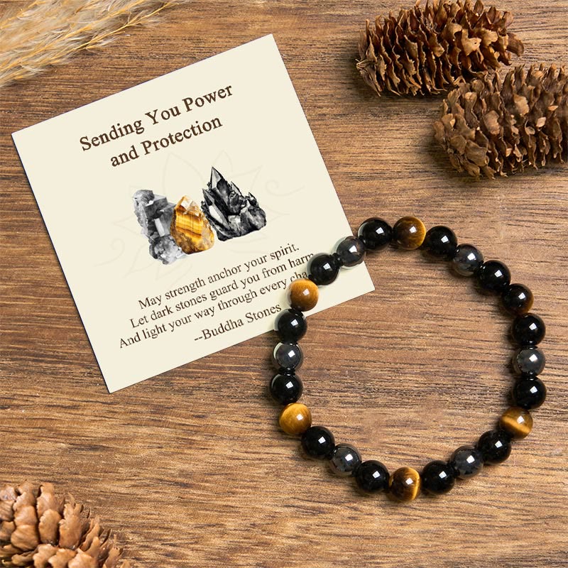 Buddha Stones Sending You Power and Protection Tiger's Eye Bracelet Includes Gift Message Card